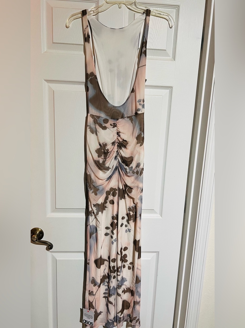 ASOS Floral Halter Maxi Dress in Light Gray and Taupe